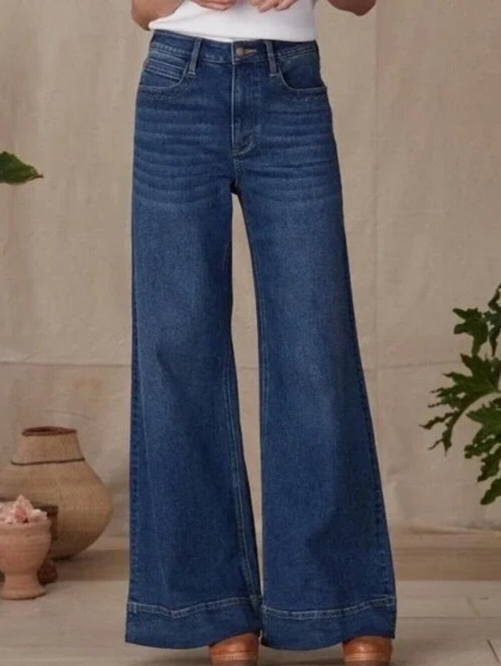 DRIFTWOOD Wide Leg High-Rise Jeans in Dark Blue